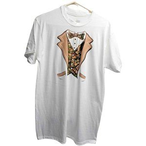 Camouflage Camo Tuxedo Cotton White Tee Tshirt T Shirt Mens sz Medium M Redneck